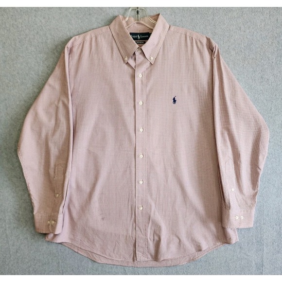 Vintage Ralph Lauren Shirt Men's 17-32/33 XL Orange Navy Gingham Check Button Up - Picture 1 of 9